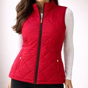 Lauren Ralph Lauren Women's Quilted Vest – Red Full Zip Mock Neck Puffer Size XL